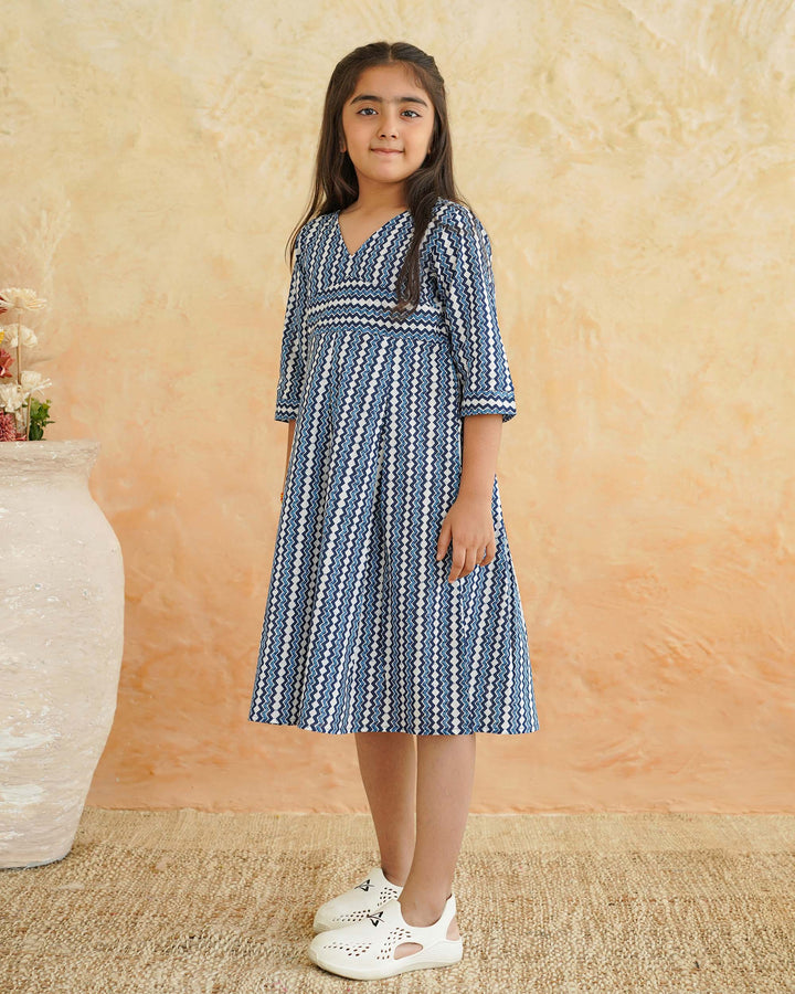 Blue Maze Mom and Daughter Dresses