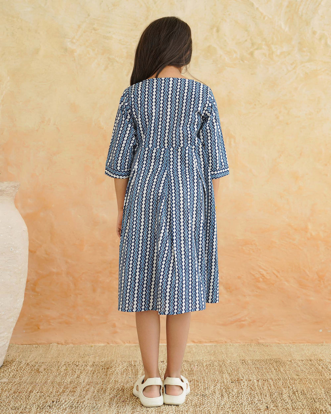 Blue Maze Cotton Girl's Dress