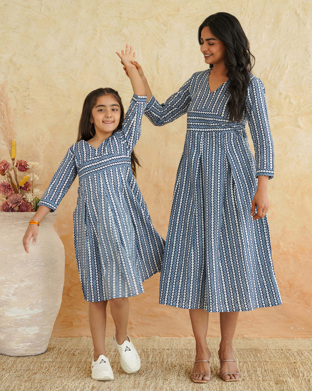 Blue Maze Mom and Daughter Dresses