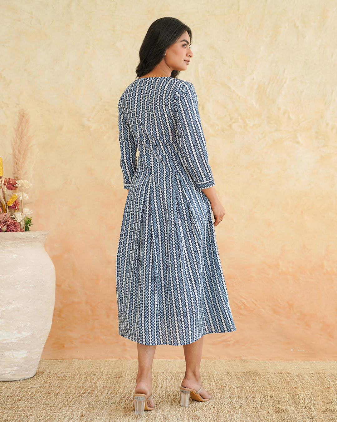 Blue Maze Cotton Midi Dress with Pockets