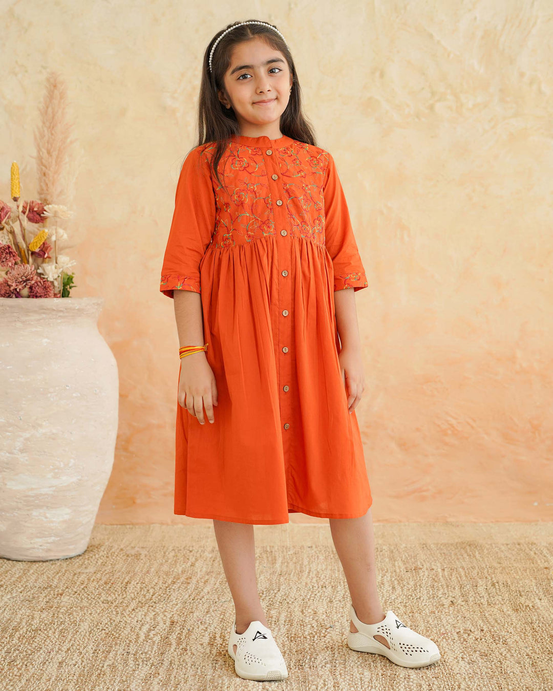 Orange 'Resham' Embroidered Mom and Daughter Dresses
