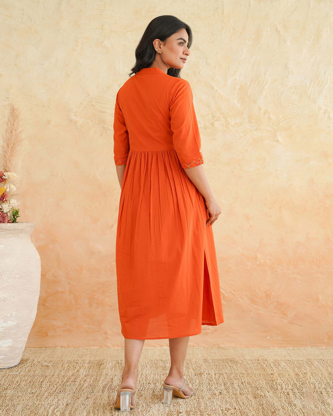 Orange 'Resham' Embroidered Mom and Daughter Dresses