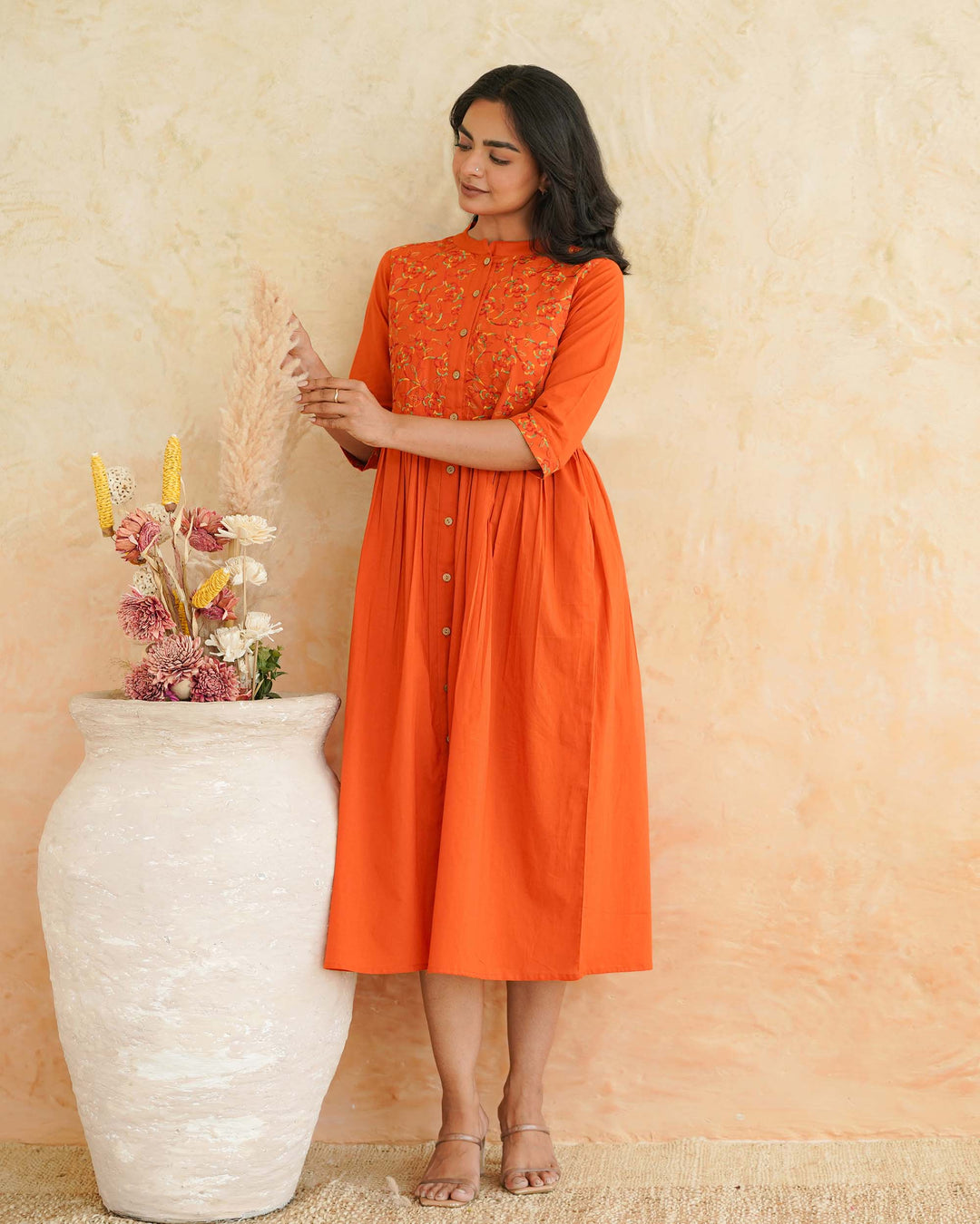 Orange 'Resham' Embroidered Mom and Daughter Dresses