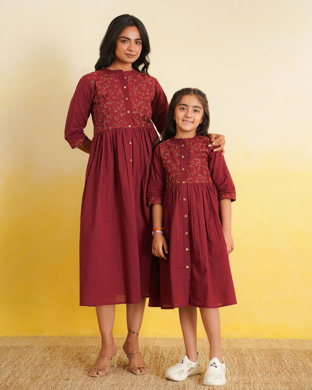 Maroon 'Resham' Embroidered Mom and Daughter Dresses