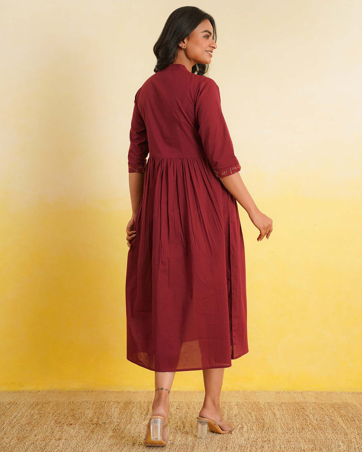 Maroon 'Resham' Embroidered Mom and Daughter Dresses