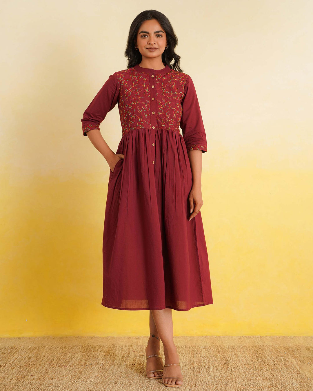 Maroon 'Resham' Embroidered Mom and Daughter Dresses