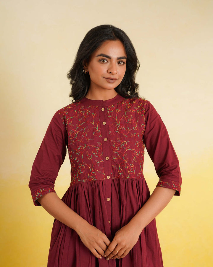 Maroon 'Resham' Embroidered Mom and Daughter Dresses