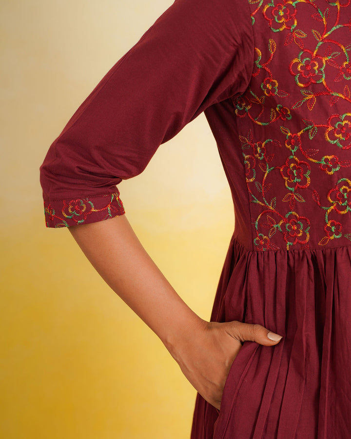 Maroon 'Resham' Embroidered Mom and Daughter Dresses