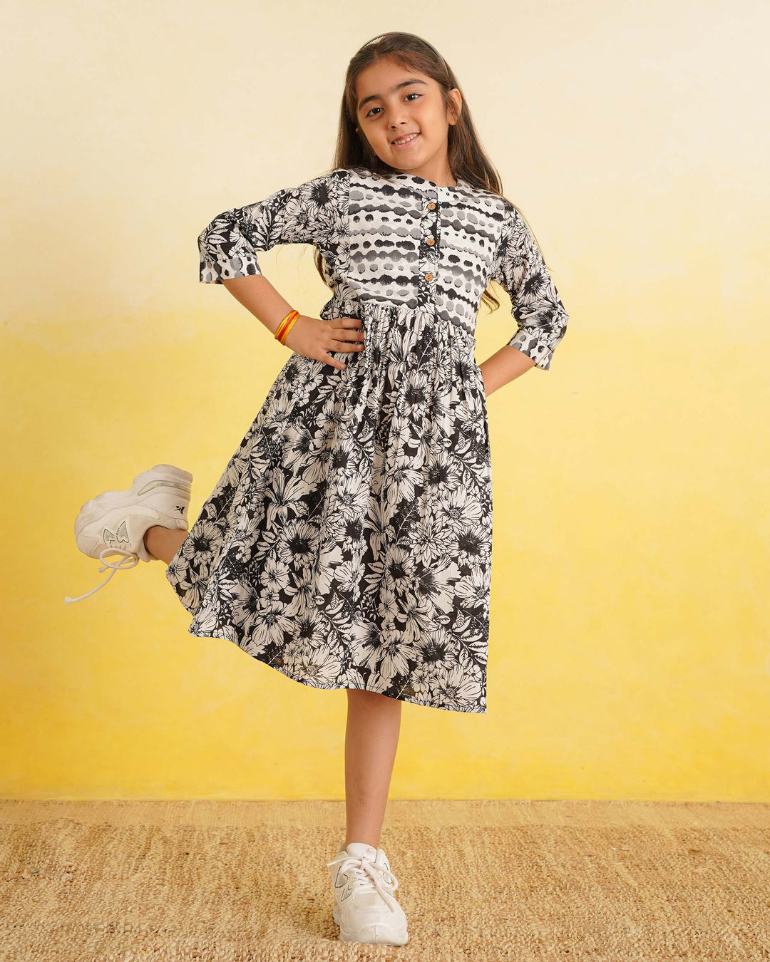 Black Echo Cotton Girl's Dress