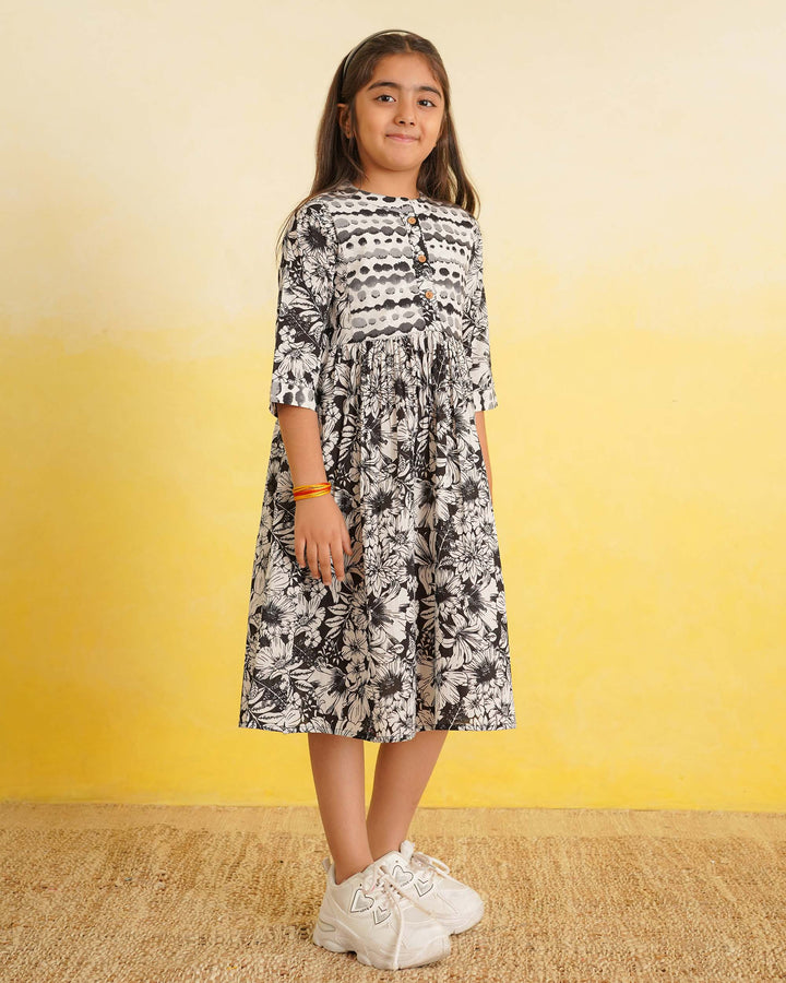 Black Echo Cotton Girl's Dress