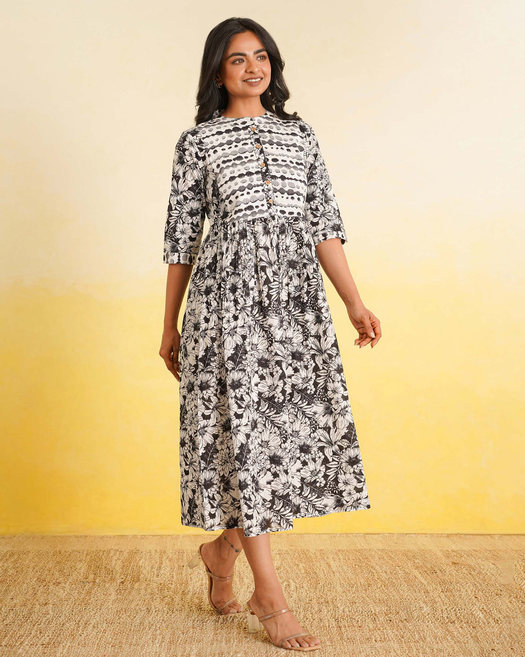 Black Echo Cotton Midi Dress with Pockets