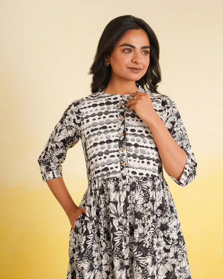 Black Echo Cotton Midi Dress with Pockets