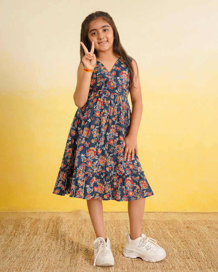 Teal Wildflower Cotton Girl's Dress