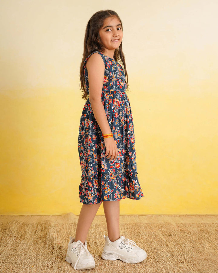Teal Wildflower Cotton Girl's Dress