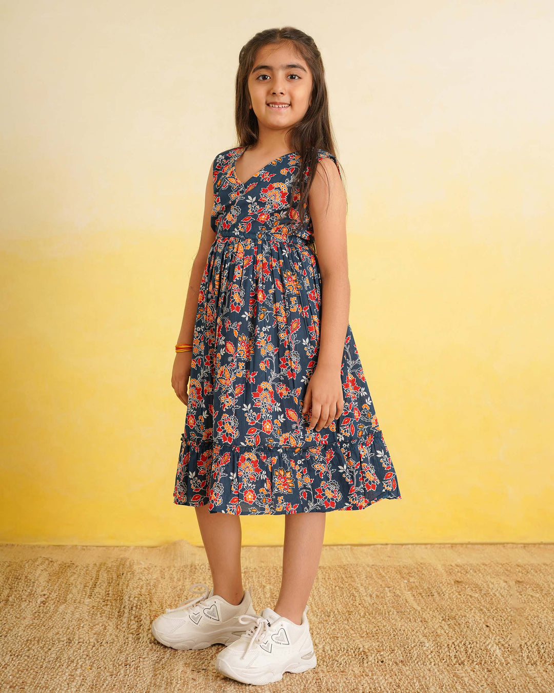 Teal Wildflower Cotton Girl's Dress
