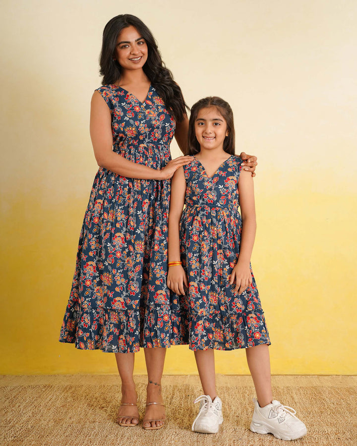 Teal Wildflower Mom and Daughter Dresses