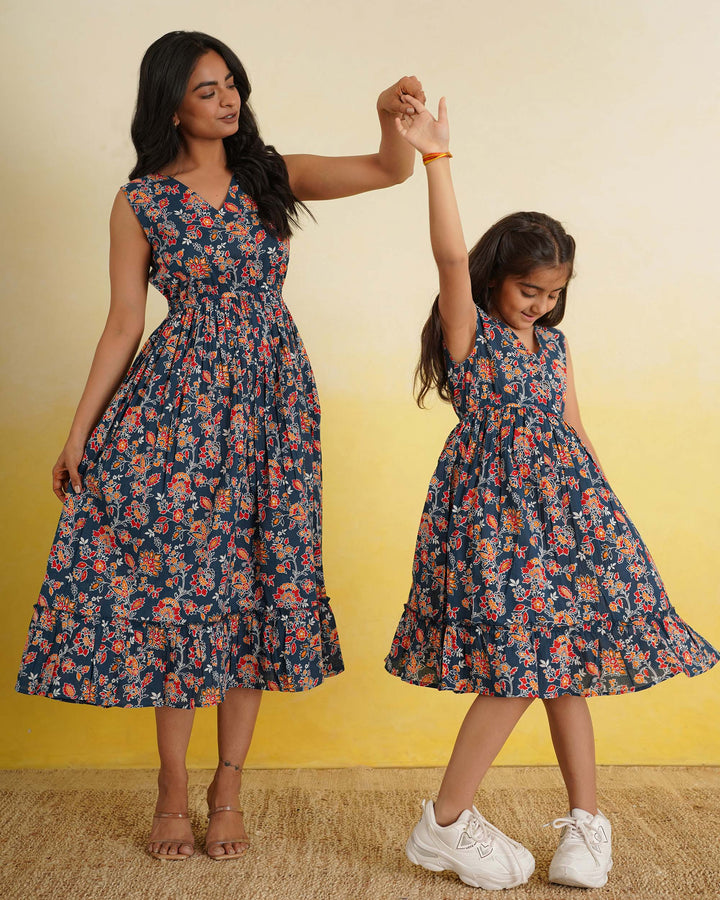 Teal Wildflower Mom and Daughter Dresses