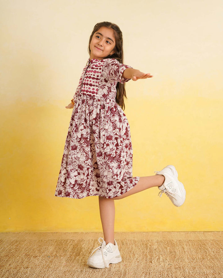 Maroon Echo Cotton Girl's Dress