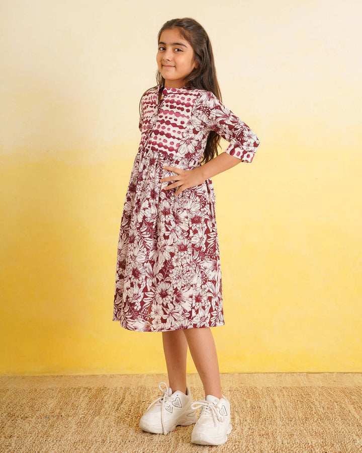 Maroon Echo Cotton Girl's Dress