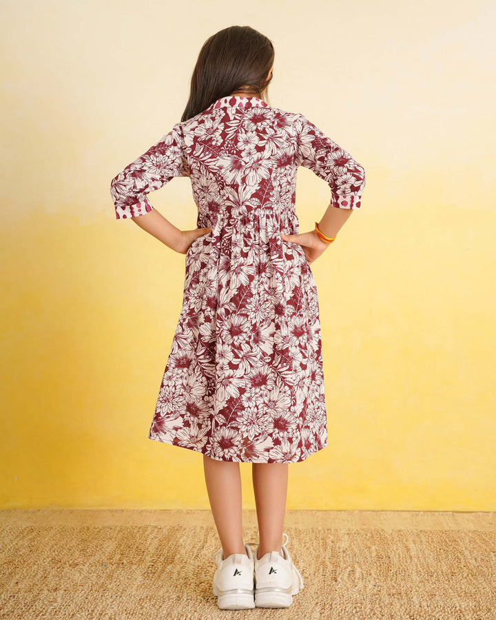 Maroon Echo Cotton Girl's Dress