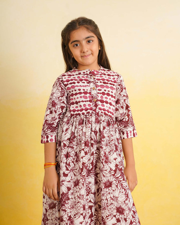 Maroon Echo Cotton Girl's Dress