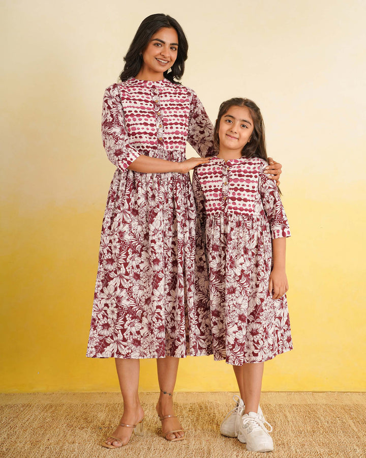 Maroon Echo Mom and Daughter Dresses