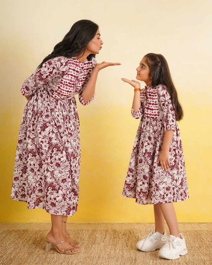 Maroon Echo Mom and Daughter Dresses