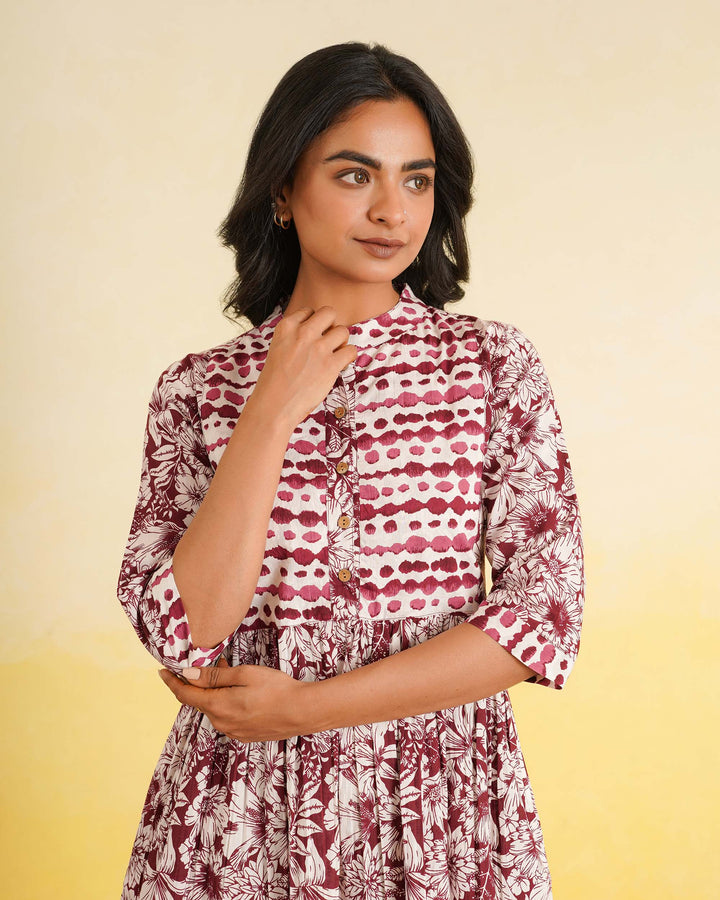 Maroon Echo Cotton Midi Dress with Pockets