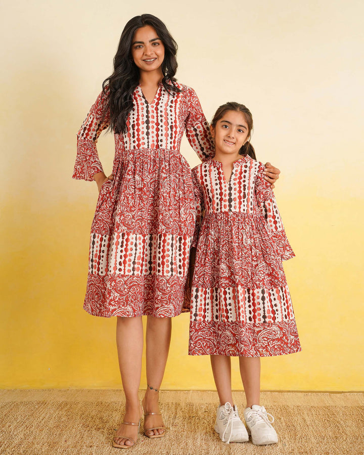 Rust Fusion Mom and Daughter Dresses