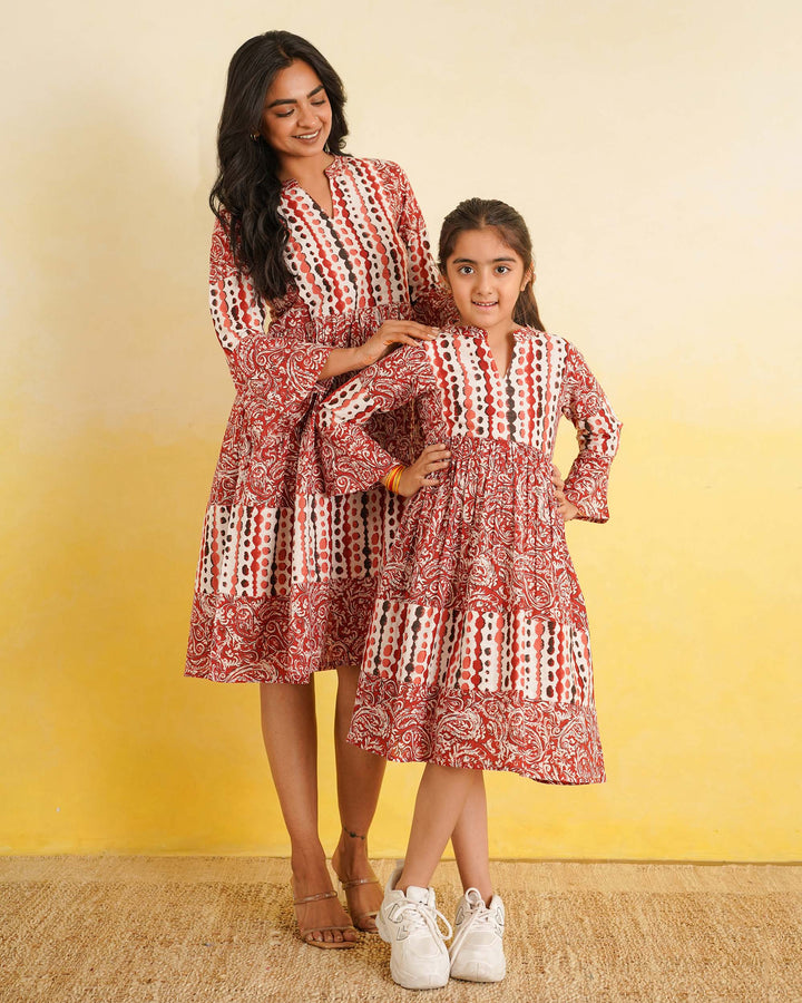 Rust Fusion Mom and Daughter Dresses