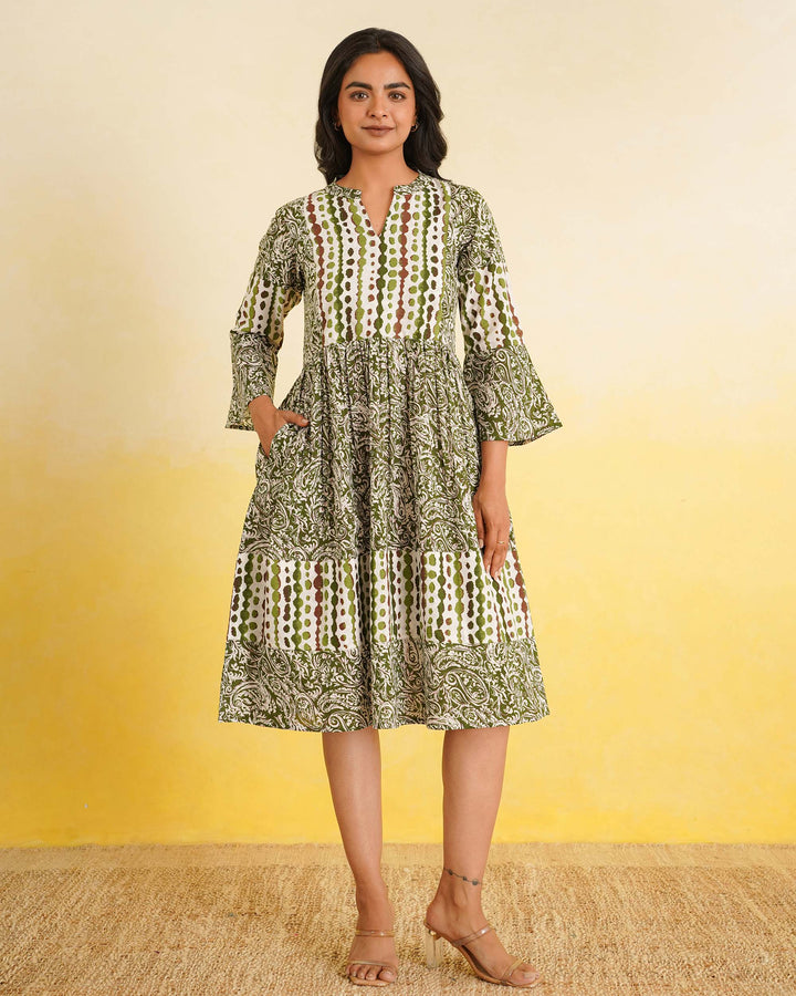 Sage Fusion Cotton Midi Dress with Pockets
