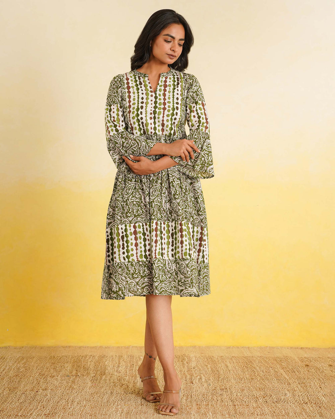 Sage Fusion Cotton Midi Dress with Pockets
