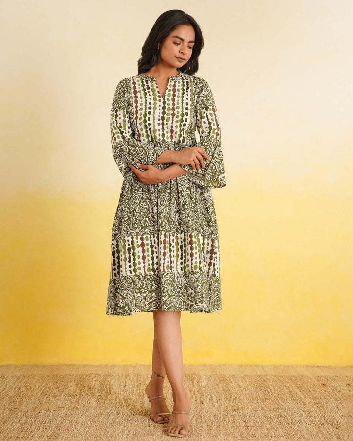 Sage Fusion Cotton Midi Dress with Pockets