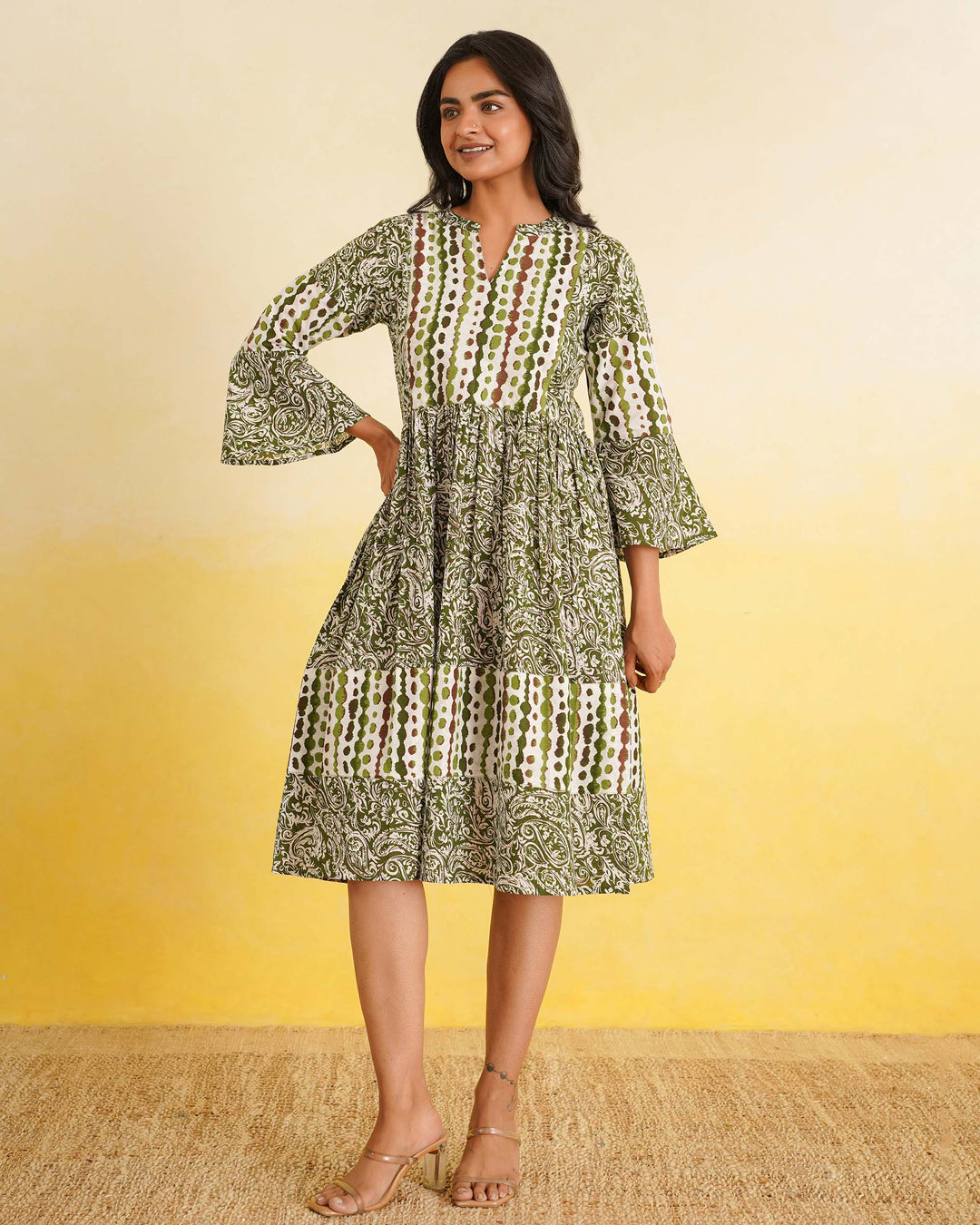 Sage Fusion Cotton Midi Dress with Pockets