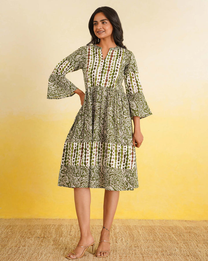 Sage Fusion Cotton Midi Dress with Pockets