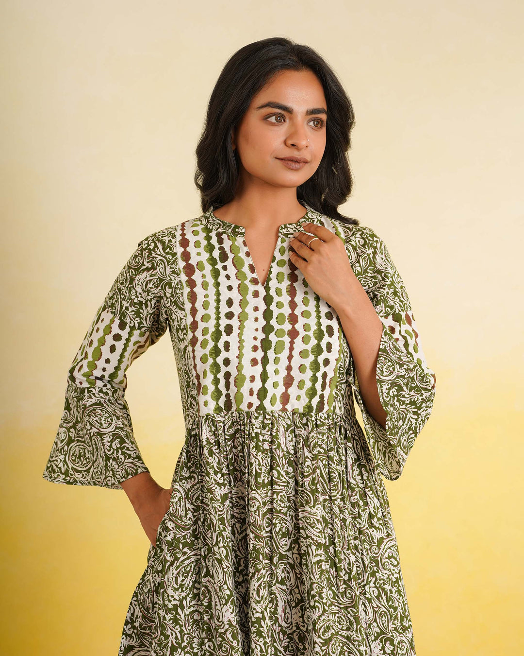 Sage Fusion Cotton Midi Dress with Pockets