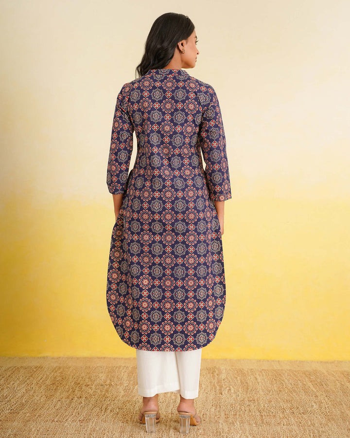 Navy Mandala Pure Cotton Poplin Kurta