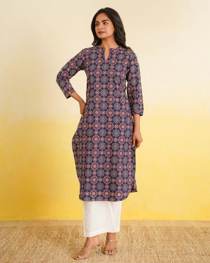 Navy Mandala Pure Cotton Poplin Kurta