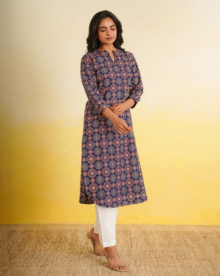Navy Mandala Pure Cotton Poplin Kurta