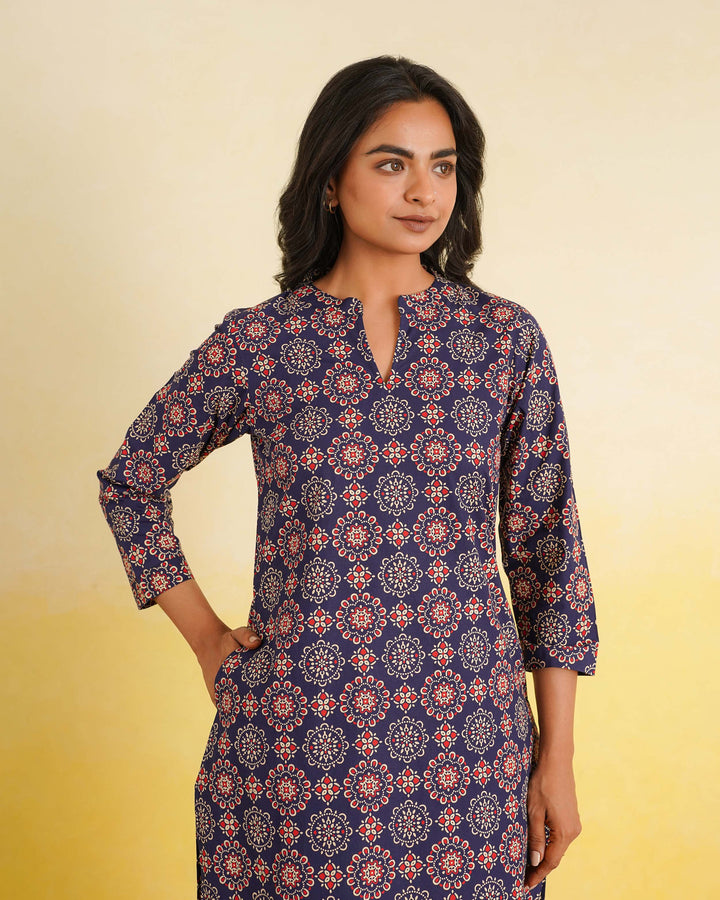 Navy Mandala Pure Cotton Poplin Kurta