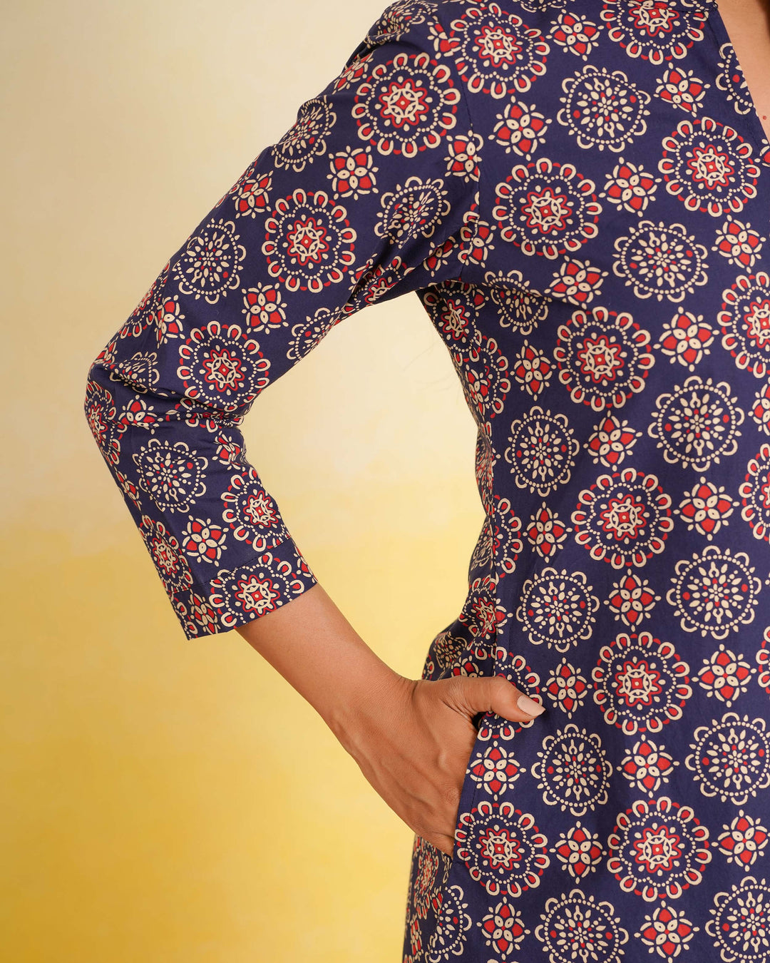 Navy Mandala Pure Cotton Poplin Kurta