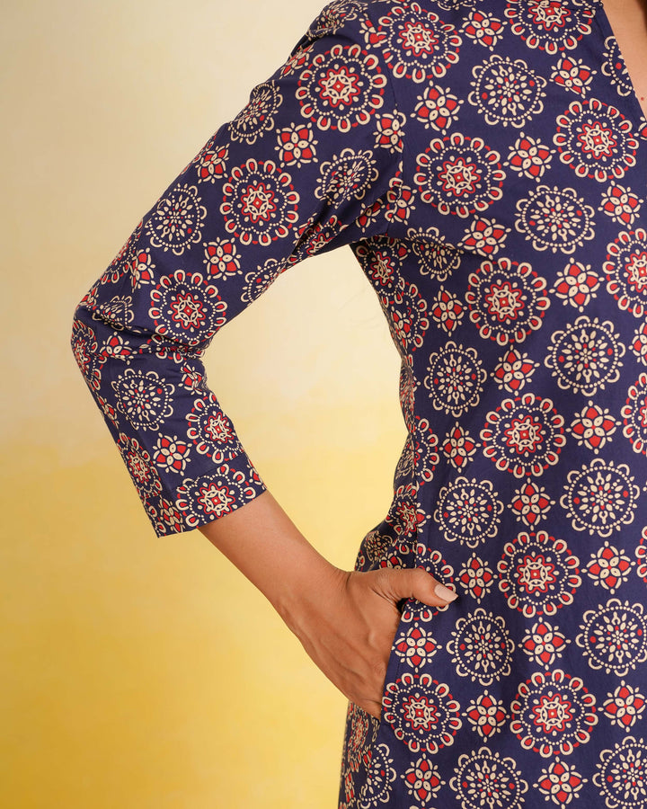 Navy Mandala Pure Cotton Poplin Kurta