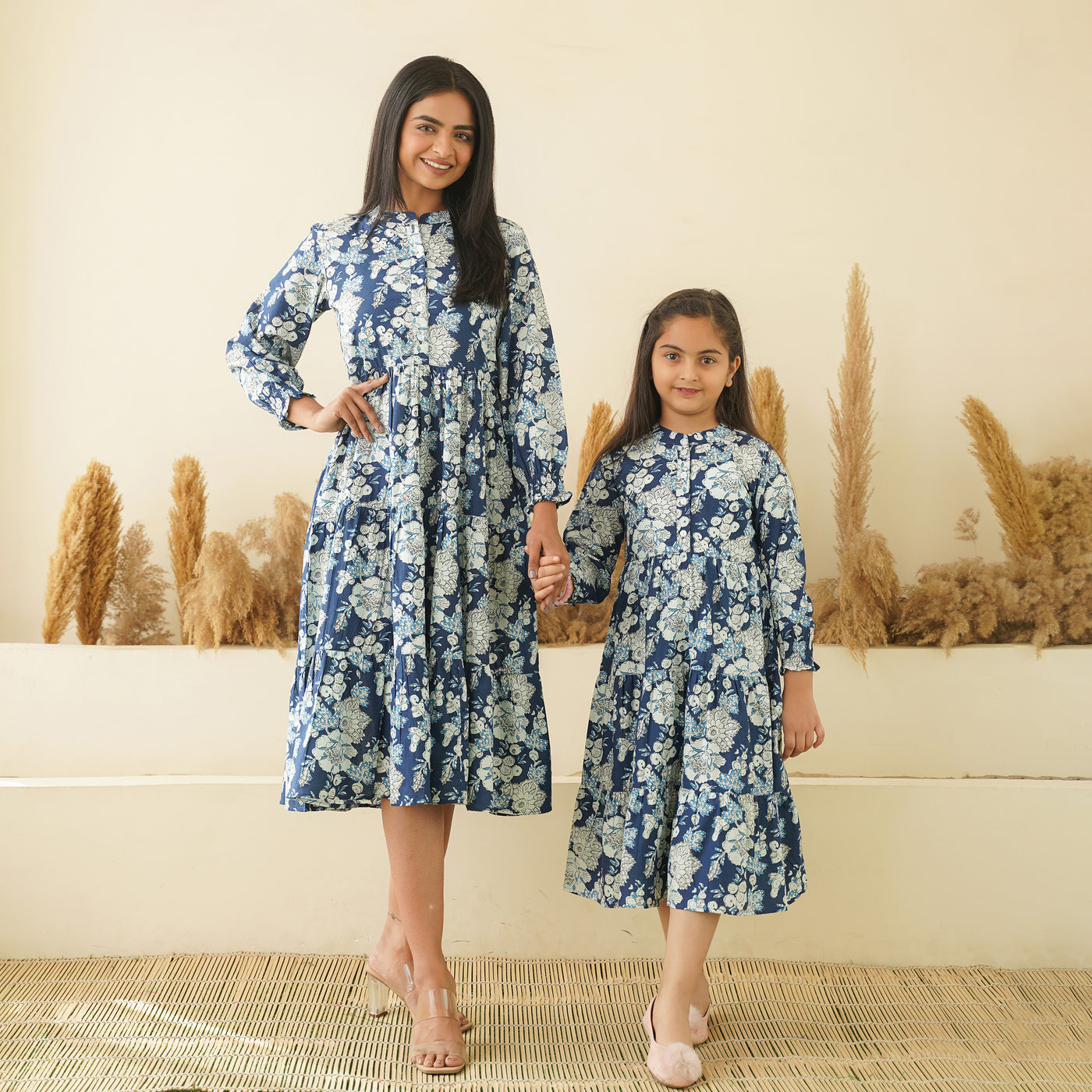 'Floral Breeze' Mom and Daughter Tiered Cotton Dresses