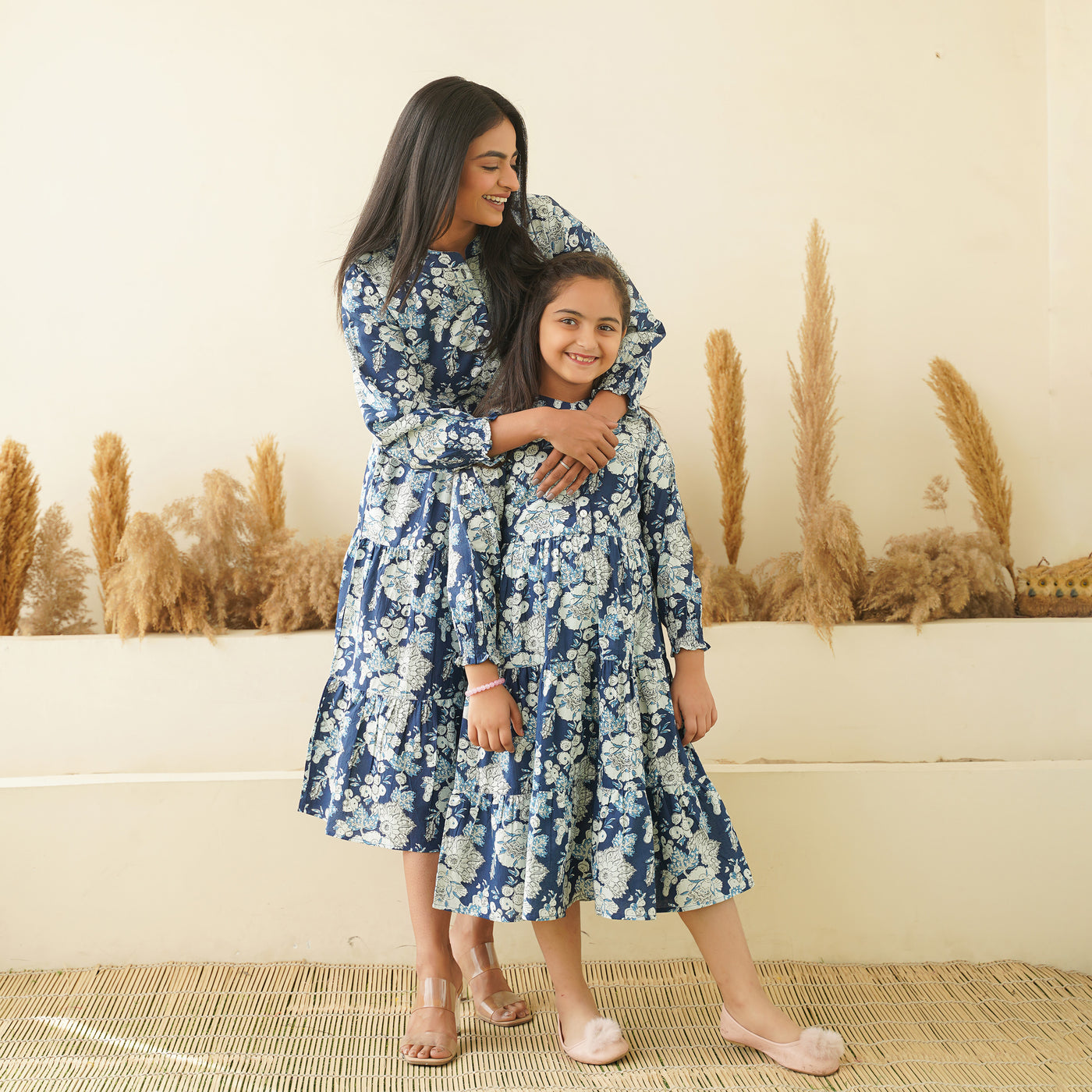 'Floral Breeze' Mom and Daughter Tiered Cotton Dresses