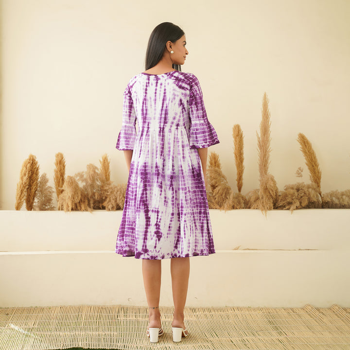 Embroidered Purple Tie-Dye Mom and Daughter Cotton Dresses