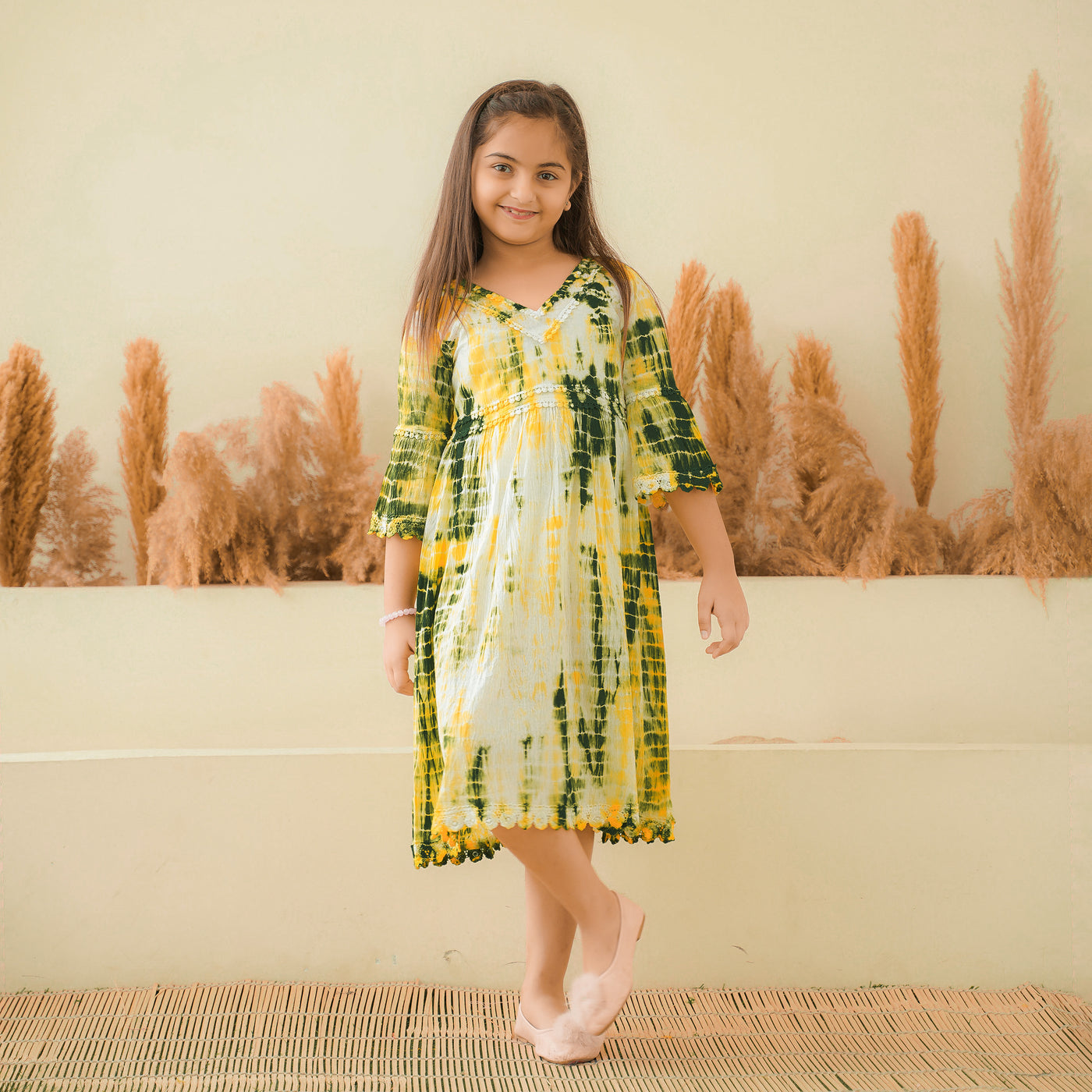Green Radiance Tie-Dye Mom and Daughter Cotton Dresses