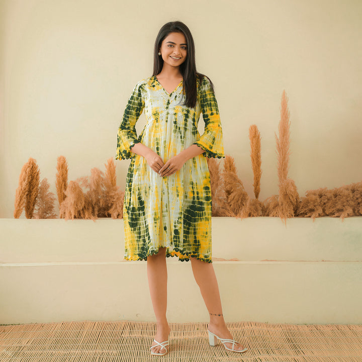 Green Radiance Tie-Dye Mom and Daughter Cotton Dresses