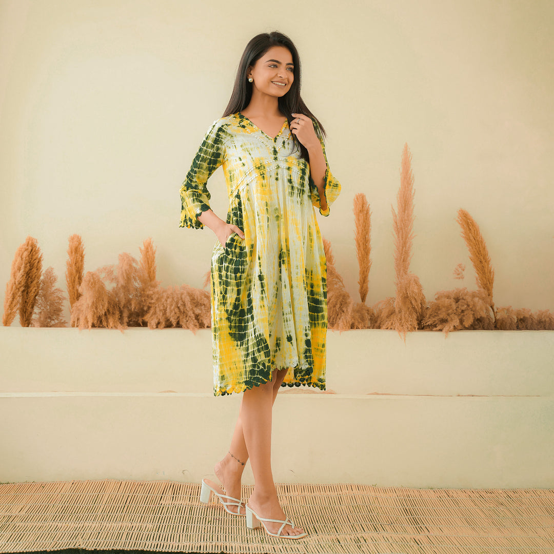 Green Radiance Tie-Dye Mom and Daughter Cotton Dresses