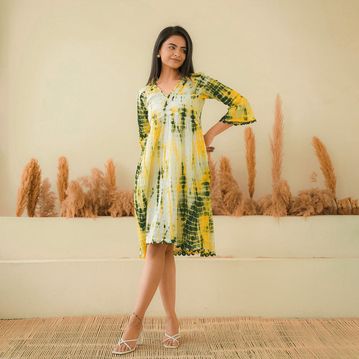 Green Radiance Tie-Dye Mom and Daughter Cotton Dresses