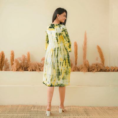 Green Radience Tie Dyed Cotton Midi Dress